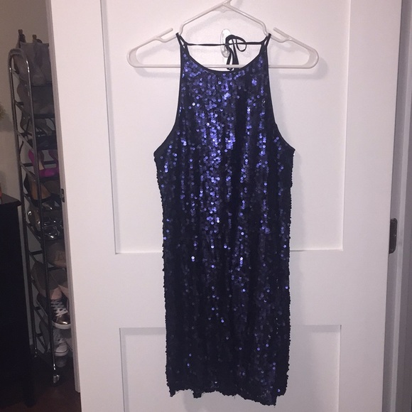 Forever 21 Dresses Forever 2 Navy High Neck Sequin Mini Dress Poshmark